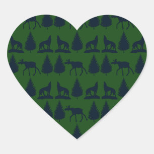 Sticker Cœur Oies sauvages Loups Pins Arbres Rustiques Green Na