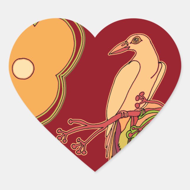 Sticker Cœur Oiseaux lunaires (Devant)