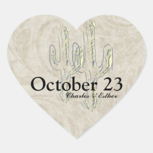 Sticker Cœur Old West Cactus Enregistrer la date