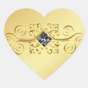 Sticker Coeur Or Élégant, Scroll Diamond Photo