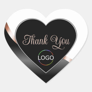 Sticker Cœur Or Rose blanc et noir Wavy avec Merci Logo