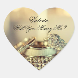 Sticker Cœur Or Will You Marry Me Proposition Nom Script 