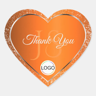 Sticker Cœur Orange Logo Argent Initiales Parties scintillant M