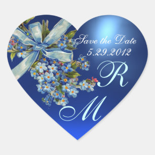 Sticker Cœur OUBLIEZ-MOI NOTES MONOGRAM, MARIAGE JEU bleu