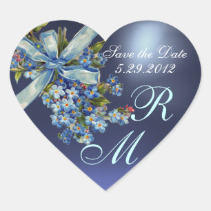 Sticker Cœur OUBLIEZ-MOI NOTES MONOGRAM, MARIAGE JEU bleu