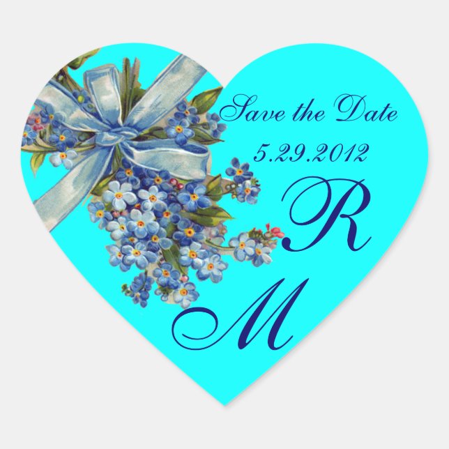 Sticker Cœur OUBLIEZ-MOI NOTES MONOGRAM, MARIAGE PARTI bleu (Devant)