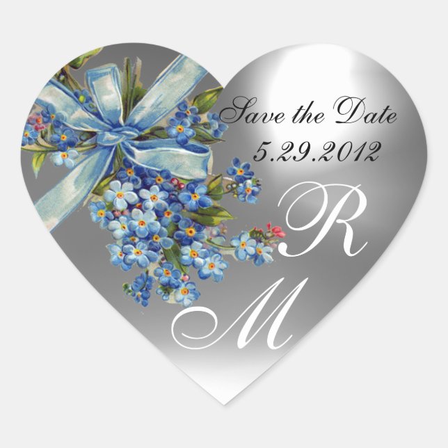 Sticker Cœur OUBLIEZ-MOI NOTES MONOGRAM, MARIAGE PARTI bleu bla (Devant)