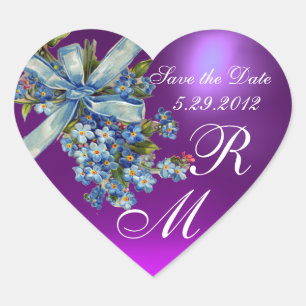 Sticker Cœur OUBLIEZ-MOI NOTES MONOGRAM, MARIAGE PARTI bleu vio