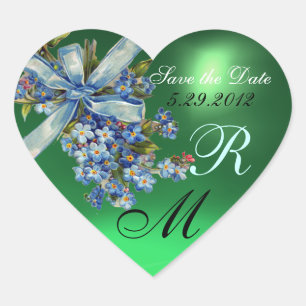 Sticker Cœur OUBLIEZ-MOI NOTES MONOGRAM, MARIAGE PARTI vert ble