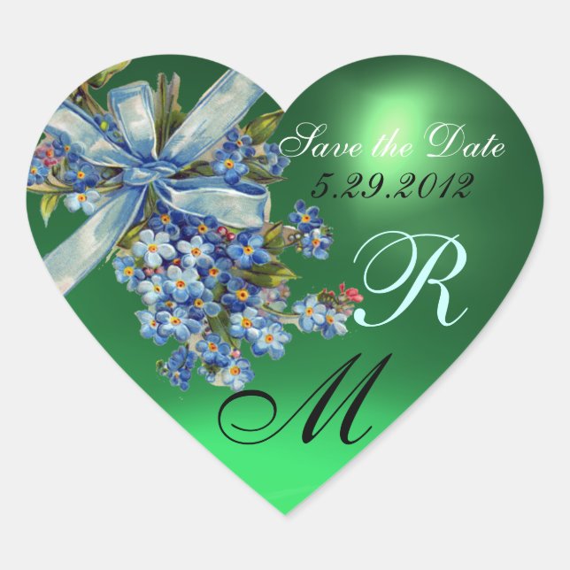 Sticker Cœur OUBLIEZ-MOI NOTES MONOGRAM, MARIAGE PARTI vert ble (Devant)