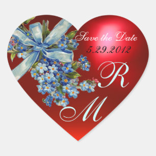 Sticker Cœur OUBLIEZ-MOI NOTES MONOGRAM, MARIAGE PARTY bleu rou