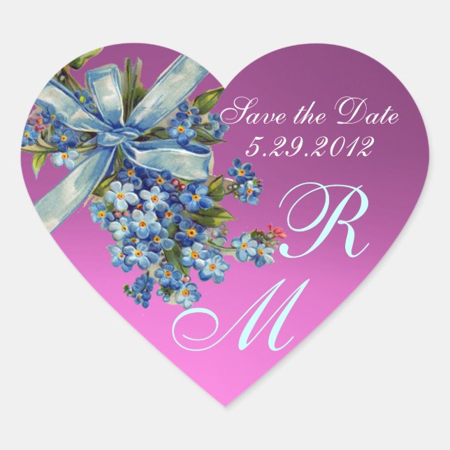 Sticker Cœur OUBLIEZ-MOI NOTES MONOGRAM, MARIAGE PARTY rose ble (Devant)