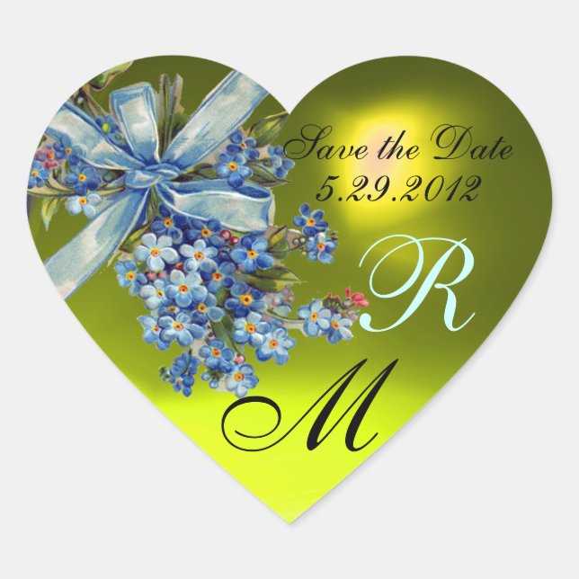 Sticker Cœur OUBLIEZ-MOI NOTES MONOGRAMME, MARIAGE JAUNE bleu (Devant)