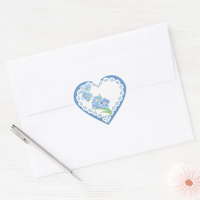 Sticker Cœur Oubliez-moi pas Personnalisé Aquarelle Jardin Fleu (Enveloppe)