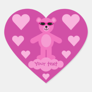 Sticker Cœur Ours de nounours rose mignon avec des coeurs et