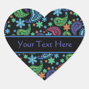 Sticker Cœur Paisley sur le noir