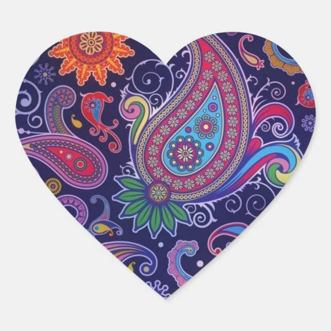 Sticker Cœur Paisley violet rose (Devant)