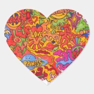 Sticker Cœur Paix, amour et bonheur