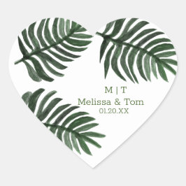 Sticker Cœur Palme botanique tropicale Merci Mariage tropical