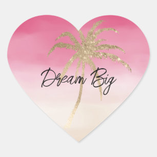 Sticker Cœur Palmier Tropical Peach Peach Pink Gold