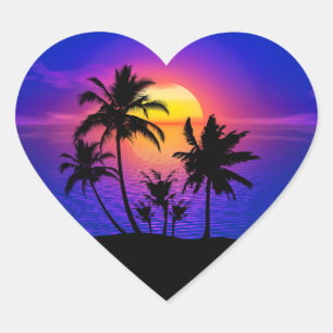 Sticker Cœur Palmiers de coucher de soleil tropical