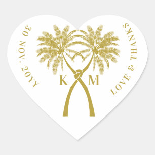 Sticker Cœur Palmiers noués Destination Tropicale Mariage