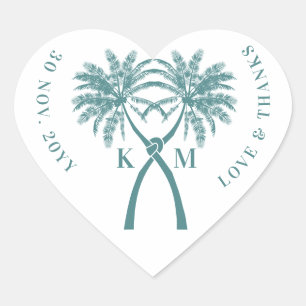 Sticker Cœur Palmiers noués Destination Tropicale Mariage