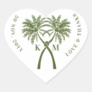 Sticker Cœur Palmiers noués Destination Tropicale Mariage
