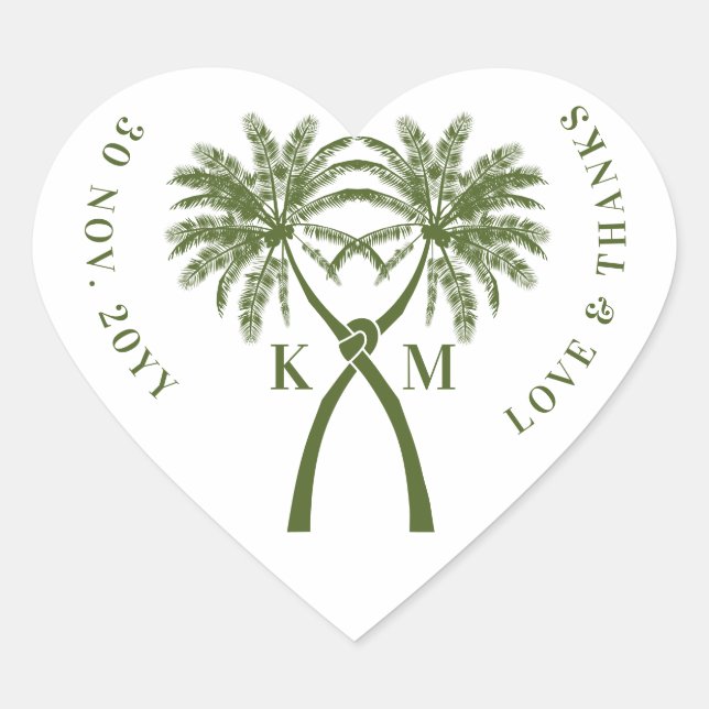 Sticker Cœur Palmiers noués Destination Tropicale Mariage (Devant)