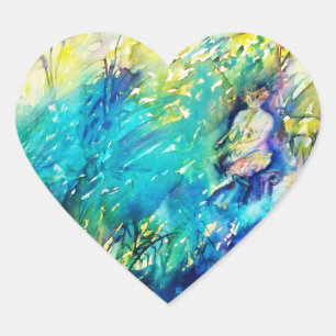 STICKER CŒUR PAN JOUER FLUTE ET CERF EN BOIS VERT