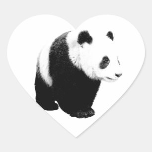 Sticker Cœur Panda noir et blanc