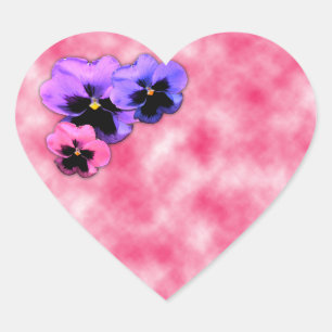 Sticker Cœur Pansies en rose