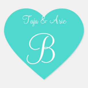 Sticker Cœur Papeterie Monogramme Personnalisée Turquoise