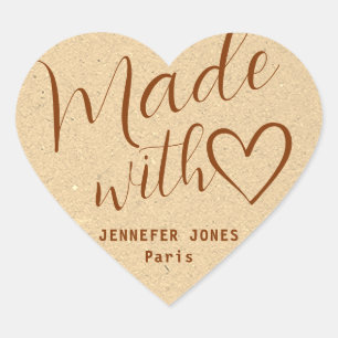 Sticker Cœur Papier Kraft fait avec Love Coeur Calligraphie Bei