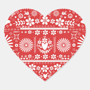 Sticker Cœur Papier mariage rouge et blanc picado mexicain
