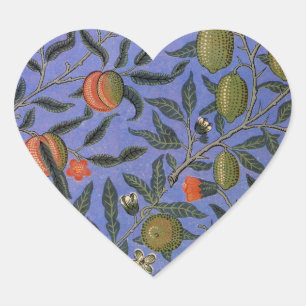 Sticker Cœur Papier peint coloré grenade bleu William Morris