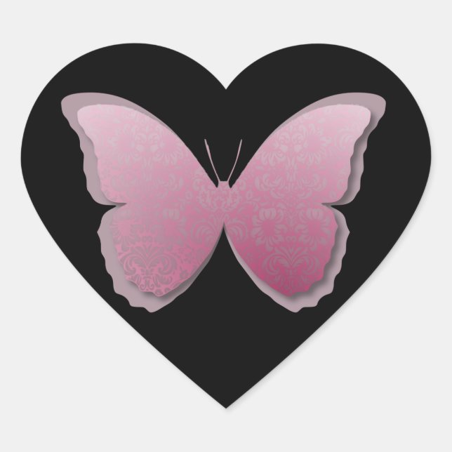 Sticker Cœur Papillon à dentelle (mauve) (Devant)