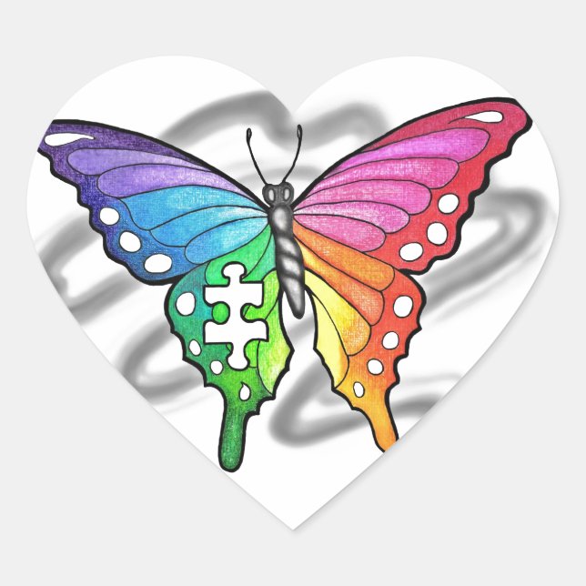 Sticker Cœur Papillon arc-en-ciel (Devant)