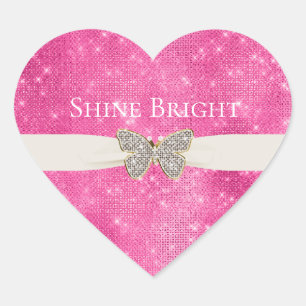 Sticker Cœur Papillon bijoux à étincelle rose