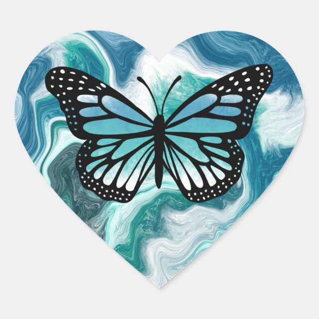 Sticker Cœur Papillon bleu et turquoise (Devant)
