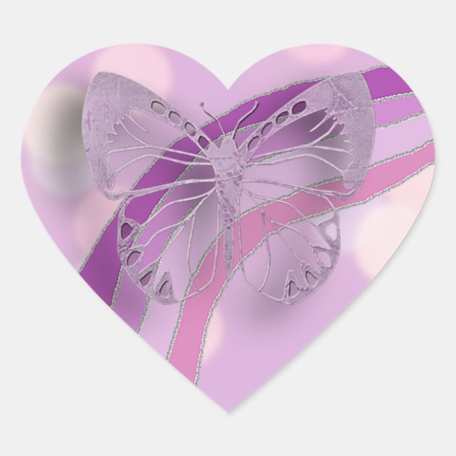 Sticker Cœur Papillon pourpre et arc-en-ciel (Devant)