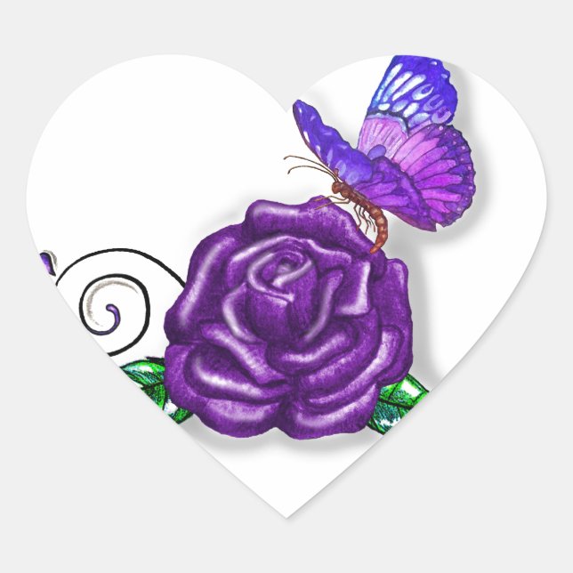 Sticker Cœur Papillon violet et conception Rose (Devant)
