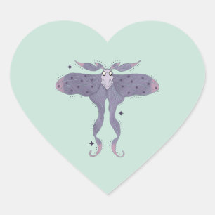 Sticker Cœur Papillon Violet Fantaisiste avec Étincelles d'Étoi