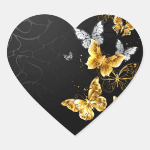Sticker Cœur Papillons blancs et dorés