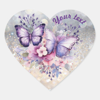 Sticker Cœur Papillons pourpres