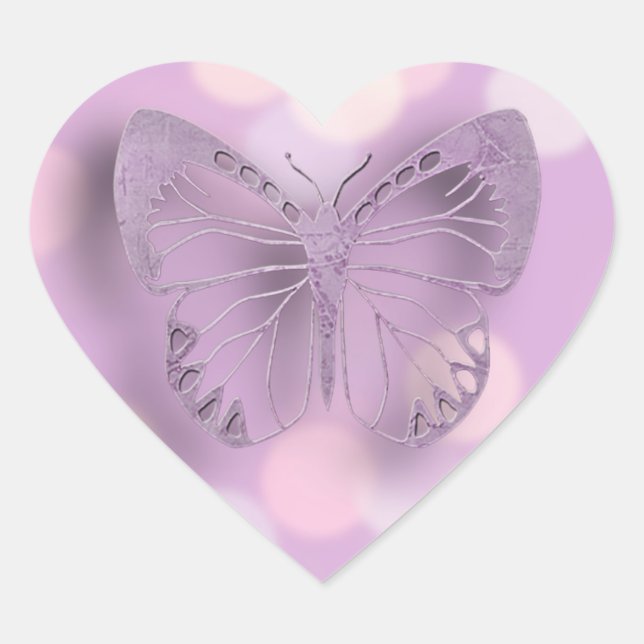 Sticker Cœur Papillons violets mariages (Devant)
