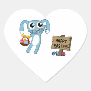 Sticker Cœur Pâques Bunny souhaite Pâques heureux