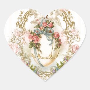 Sticker Cœur Pâques, vacances, oeuf, fleurs, rose, romantique,