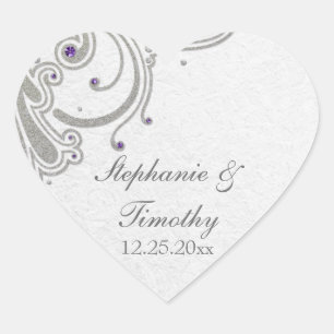 Sticker Cœur Parties scintillant argentée tourbillonne mariage 