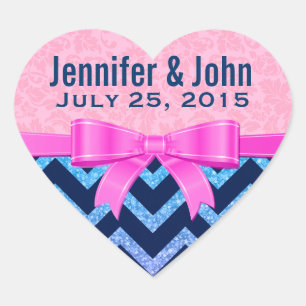 Sticker Cœur Parties scintillant colorée Bleu Chevron rose Dama